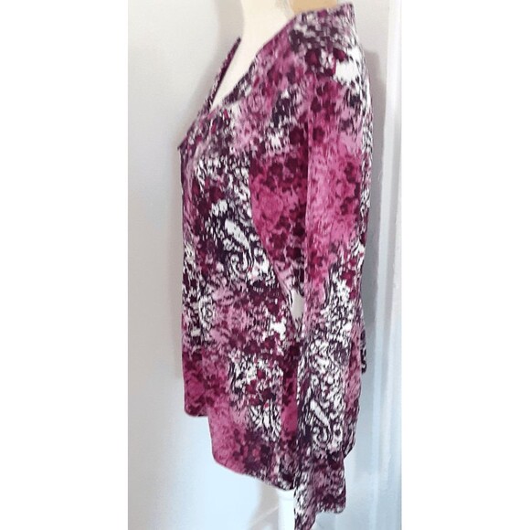 Erika pullover tee long sleeve L pink maroon abstract design beaded 100% cotton - Picture 2 of 4